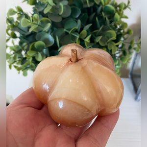 Vintage Granite Marble Stone Gourd Paperweight Squash Color 3”Diameter Wood Stem